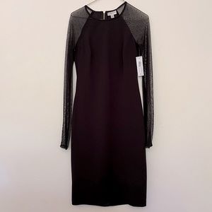 Beautiful Black Dress with Sheer and Sequined Shoulders/Arms
